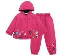 LZH - Chubasquero para niñas, impermeable, con capucha, chaqueta y pantalones, 2 piezas, conjunto de ropa para exteriores, magenta, 2-3 años (100)