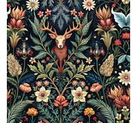 LZH-LP Papel Pintado Autoadhesivo, Papel de Contacto Ciervos Navideños Flores Bosque Animales Plantas, 44x300CM Vintage Azul Oscuro Estampado Papel Pintado Desmontable Película Decorativa Rollo