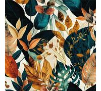 LZH-LP Papel Tapiz Autoadhesivo, 44x300CM Estilo Vintage Bohemio Con Hojas de Color Verde Azulado Despegable y Adherible, Papel Tapiz Decorativo con Hojas Marrones y Amarillas