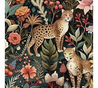 LZH-LP Papel Tapiz Autoadhesivo, 44x300CM Papel Contacto Despegable y Adherible con Diseño de Leopardo Tropical Papel Tapiz Decorativo Extraíble sin Costuras con Diseño de Bosque de Animales