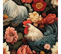 LZH-LP Papel Tapiz Autoadhesivo, 44x600CM Diseño de Gallo Rojo Crema Despegable y Pegable Papel Tapiz Floral Oscuro Sin Costuras Película Decorativa Extraíble