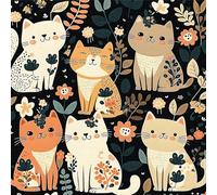 LZH-LP Papel Tapiz Autoadhesivo, 44x600CM Diseño de Gatos Bohemios Papel de Contacto Despegable y Pegable Papel Tapiz Decorativo Extraíble Sin Costuras con Flores del Bosque
