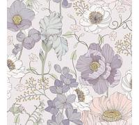 LZH-LP Papel Tapiz Autoadhesivo, 44x600CM Diseño Vintage de Amapolas Floral Despegable Adhesivo con Flores Neutras Color Rosa Morado Papel Tapiz Removible Película Decorativa Para