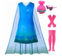 LZH Vestido de disfraz de amapola para niñas Niños Cospaly Amapola Princesa Vestido de Halloween con pelucas Gafas Guantes Calcetines