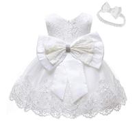LZH Vestido de Encaje para Niñas Bebés Vestidos de Fores de Bowknot Concurso Bautizo Vestido de Tutú Blanco18-24 Meses