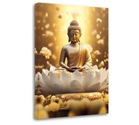 LZIMU Cuadro de Buda dorado en lienzo zen para pared, estatua de Buda, imagen de loto, impresiones espirituales, obras de arte para yoga, meditación, sala de oración budista (imagen 2, 12 x 18