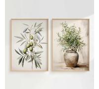 LZJAGXX 2pcs set Vintage Watercolor Olive Branch Print Poster Antique Boho Botanical Canvas Painting Spring Home Decor Poster 30x45cmx2 InnerFrame