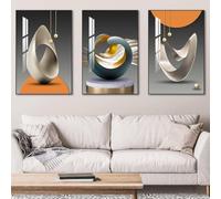 LZJAGXX Arte de pared grande, arte abstracto moderno con patrón geométrico en blanco, azul, amarillo y gris, póster impreso, pintura para decoración de pared de sala de estar (60 x 80 cm, sin marco)