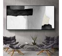 LZJAGXX Black And White Abstract Oil Painting On Canvas Prints，Modern Simple Grey Wall Art Poster Living Room Home Decoration 75x150cm Frameless