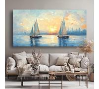 LZJAGXX Cuadro abstracto de veleros con paisaje urbano al atardecer, decoración de pared horizontal para sala de estar o dormitorio (65 x 130 cm/sin marco).