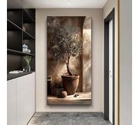 LZJAGXX Cuadro de pared en lienzo, pintura vintage de un olivo en maceta, lámina botánica mediterránea estilo Wabi Sabi, decoración de pared vertical (70 x 140 cm/sin marco).