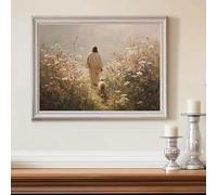 LZJAGXX Cuadro decorativo de estilo retro Jesús y la oveja perdida, el buen pastor, lienzo, póster para dormitorio o sala de estar (80x120cm/marco interior).
