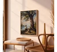 LZJAGXX Cuadro decorativo vintage de niños y perro bajo un árbol - Póster clásico Art Déco, escena natural sin marco para sala de estar (20x30cm/sin marco)