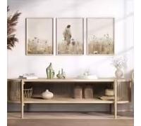 LZJAGXX Cuadro en lienzo Jesús la oveja perdida Campo de flores silvestres Impresión en lienzo Obra de arte Beige Oración Pastor cristiano Decoración del hogar (30x50cmx3/Marco interior)