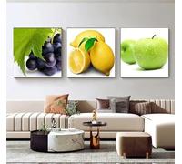 LZJAGXX Fruit Canvas Painting Abstract Wall Art Grape Lemon Canvas Picture Posters and Print for Living Room Kitchen Decoration 30x30cmx3 Frameless