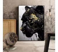 LZJAGXX Impresión de pintura abstracta de pantera negra con lienzo dorado, carteles de animales negros y dorados para decoración de sala de estar, cuadros de 70 x 100 cm sin marco