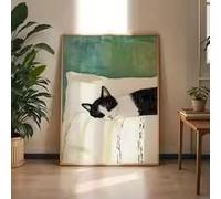 LZJAGXX Lámina decorativa de pared con un divertido gato esmoquin durmiendo: pintura de gato en blanco y negro, póster de gato adorable para la decoración del dormitorio (40x60cm/marco interior).