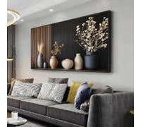 LZJAGXX Large Framed Canvas Print Poster Flower and Vase Modern Abstract Wall Art Retro Canvas Painting for Living Room Decor(65x130cm/Canvas Wrap)