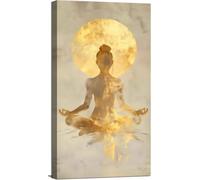 LZJAGXX Large Zen Canvas Wall Art Modern Abstract Yoga Gold Meditation Decor Picture Aesthetic Spa Posters Prints for Bathroom(50X100cm/Inner Frame)