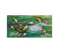LZJAGXX Lienzo abstracto grande de pez koi para pared, pintura moderna de paisaje marino verde, decoración de pared para sala de estar, hogar y oficina (60 x 120 cm/sin marco)
