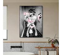 LZJAGXX Pink Women Funny Bathroom Posters and Prints Canvas Painting Modern Wall Art Pictures for Living Room Home Toilet Decor 80x120cm Unframed