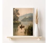 LZJAGXX Póster de barco de remos al atardecer en el río, pintura en lienzo, paisaje sereno, decoración de pared para sala de estar, dormitorio, cocina y baño (50 x 70 cm/sin marco)