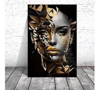 LZJAGXX Póster y láminas de mujer africana, retrato abstracto moderno dorado, pintura sobre lienzo, arte de pared, cuadro para decoración del hogar (30x50cm/marco interior)