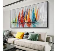 LZJAGXX Sailboats Art Painting Modern Abstract Ocean Art Canvas Wall Art for Living Room Colorful Wall Art Large Abstract Mural 80x160cm Frameless