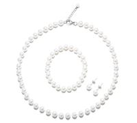 LZMEI Juego de 3 collares y pendientes de perlas de imitación de cristal de imitación de 8 mm para mujeres y niñas, 42 cm, Vidrio, No es una piedra preciosa
