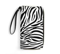 LZNJZ Monederos de piel sintética para mujer, monedero simple de cebra negro con correa para la muñeca, Black Simple Zebra, 19.7x10.5cm