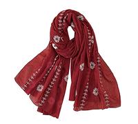 LZPCarra Bufanda larga, delgada, bordada y lisa de lino y algodón gorro bufanda conjunto niña invierno, rojo, Talla única