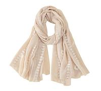 LZPCarra Bufanda larga, delgada, bordada y lisa de lino y algodón gorro bufanda conjunto niña invierno, beige, Talla única