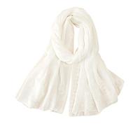 LZPCarra Bufanda larga, delgada, bordada y lisa de lino y algodón gorro bufanda conjunto niña invierno, Blanco, Talla única