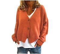 LZPCarra Cárdigan con cuello en V para mujer, cárdigan corto y cálido, chaqueta fina con botones, suéter informal, suéter de manga larga, cárdigan de punto monocolor, abrigo de punto informal