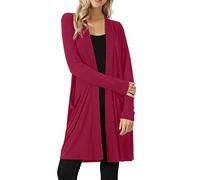 LZPCarra Cárdigan de punto para mujer elegante cárdigan de punto para mujer, cálido, largo, fino, con bolsillos, cárdigan de punto fino, monocolor, abrigo de punto, manga larga, suéter ligero