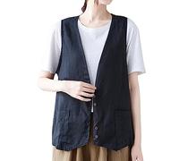 LZPCarra Chaleco de lino para mujer, chaqueta de lino de verano, sin mangas, tallas grandes, chaqueta de verano con cuello en V, blusa de lino, elegante, chaleco de traje, chaleco de lino, sin mangas