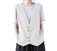 LZPCarra Chaleco de mujer para exteriores, chaleco de lino ligero de verano, chaleco de traje vintage para mujer, chaleco de lino, elegante sin mangas, chaqueta de traje, camiseta de verano, chaleco