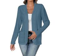LZPCarra Chaqueta de punto corta para mujer, elegante, cárdigan de punto para mujer, corto, sin botones, chaqueta de punto grande, cuello en V, suéter de manga larga, suéter cálido, abrigo de punto