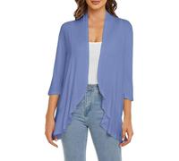 LZPCarra Chaqueta de verano para mujer, ligera, elegante, cárdigan de punto para mujer, corto, sin botones, kimono para playa, chaqueta de punto de 3/4, ponchos de punto, monocolor, cuello en V