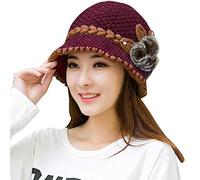 LZPCarra Flores de ganchillo señora sombrero de mujer invierno orejas cálidas decoradas gorras de béisbol gorras de béisbol hombres béisbol, Rosa intenso., Talla única