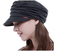 LZPCarra Gorra con visera para niño 50 con ala suave y lengua plisada para mujer, gorra con pompón, Negro , Talla única