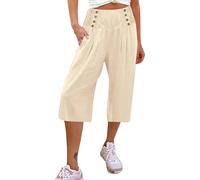 LZPCarra Pantalones de lino para mujer de verano XXL, ligeros pantalones de verano para mujer, pantalones cortos de deporte 3/4, holgados, pantalones casuales, pantalones pirata con bolsillos