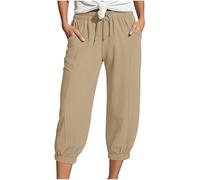 LZPCarra Pantalones de verano ligeros para mujer, elásticos, 3/4, pantalones capri, pantalones de lino de verano, pantalones holgados de tela con bolsillos, pantalones de playa, pantalones de deporte