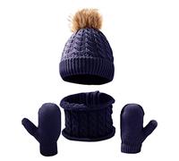 LZPCarra Sombrero de invierno bufanda guante conjunto de forro polar forrado calentador de cuello manoplas para niñas guantes, marine, Talla única