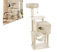 LZQ Árbol rascador para gatos con varios niveles, felpa suave, poste rascador, cueva para gatos, hamaca, pelotas de juego y plataformas, torre de escalada estable para gatos (tipo B, beige)