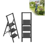 LZQ Escalera plegable de 3 peldaños con pedal ancho y pasamanos, ligera, antideslizante, plegable, escalera de seguridad plegable hasta 270 kg, escalera plegable para el hogar y la cocina, negra
