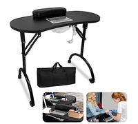 LZQ Mesa de Manicura Plegable Con Aspiradora, Portátil, Para Salón de Uñas, 90 x 37 x 77 cm, Color Negro