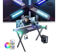 LZQ Mesa Gaming 120 x 60 cm, con Marco en X, Escritorio Gaming Ergonómica, Mesa Gamer de Fibra de Carbono con Soporte para Bebidas y Ganchos para Auriculares, Escritorio para Videojuegos