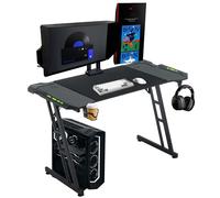 LZQ Mesa LED para videojuegos, 120 x 60 cm, con revestimiento de fibra de carbono, mesa de juegos con soporte para bebidas y gancho para auriculares, color negro