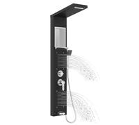 LZQ Panel de ducha de acero inoxidable, sistema de ducha de 5 funciones con ducha de lluvia, cascada, 2 chorros de masaje, ducha de mano y salida de bañera, juego de ducha montado en la pared (negro)